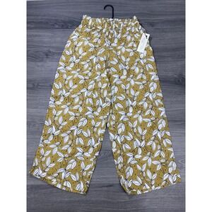 Rachel Zoe 100% Linen Mustard Floral Bohemian Cropped Pants Women's Size S NWT